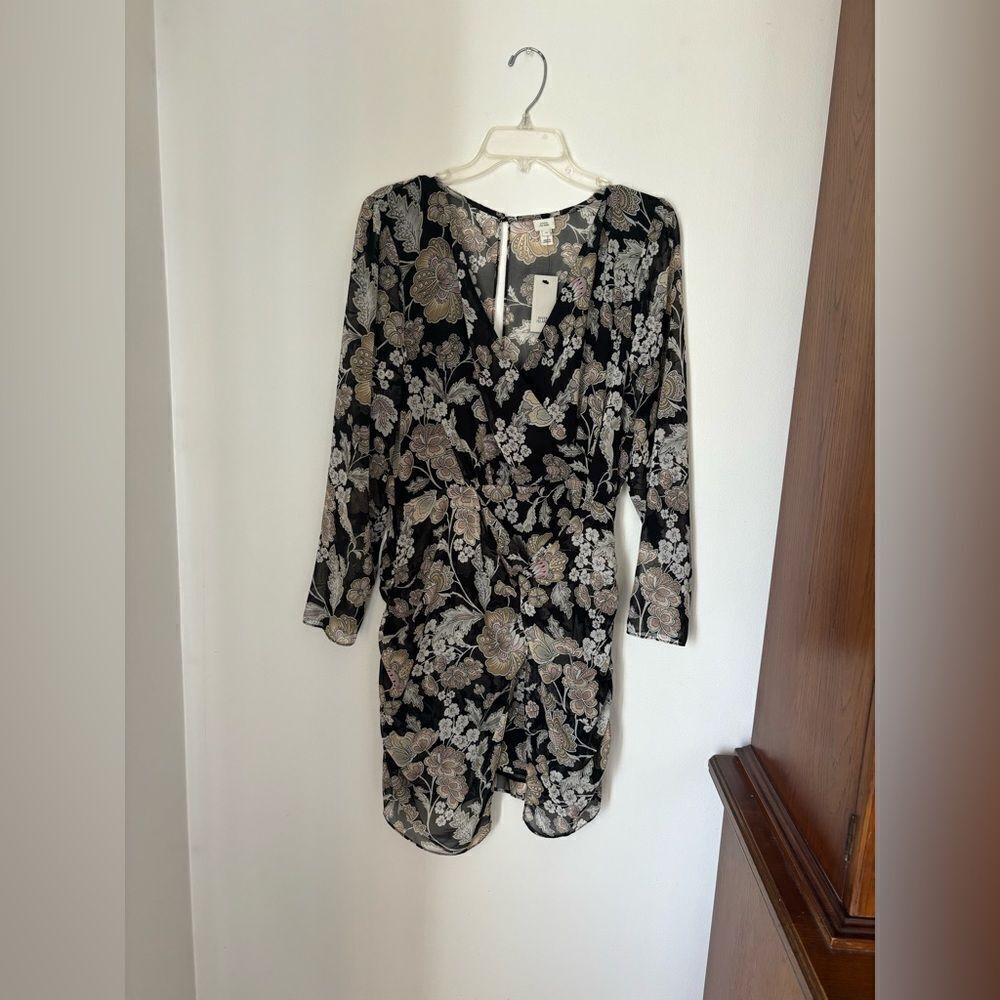River Island Floral Long Sleeve Deep V Dress Size 10 Black NWT - Picture 9 of 14